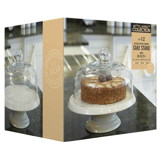 CC Блюдо для торта керамічне на ніжці з куполоподібною скляною кришкою 29см  (арт. 158598)