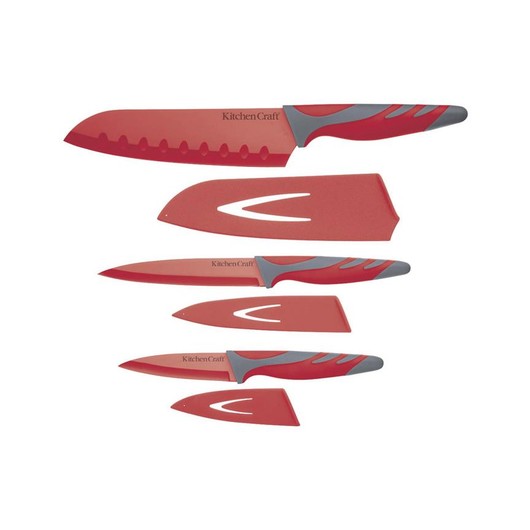 CW Набір ножів з чохлами і м'якою ручкою 3 одиниці червоний