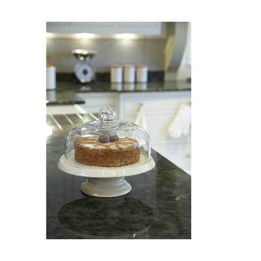 CC Блюдо для торта керамическое на ножке с куполообразной стеклянной крышкой 29см  (арт. 158598)